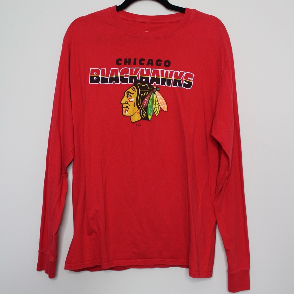 Authentic NHL Chicago Blackhawks Red Long Sleeve Tee Men Women Large L